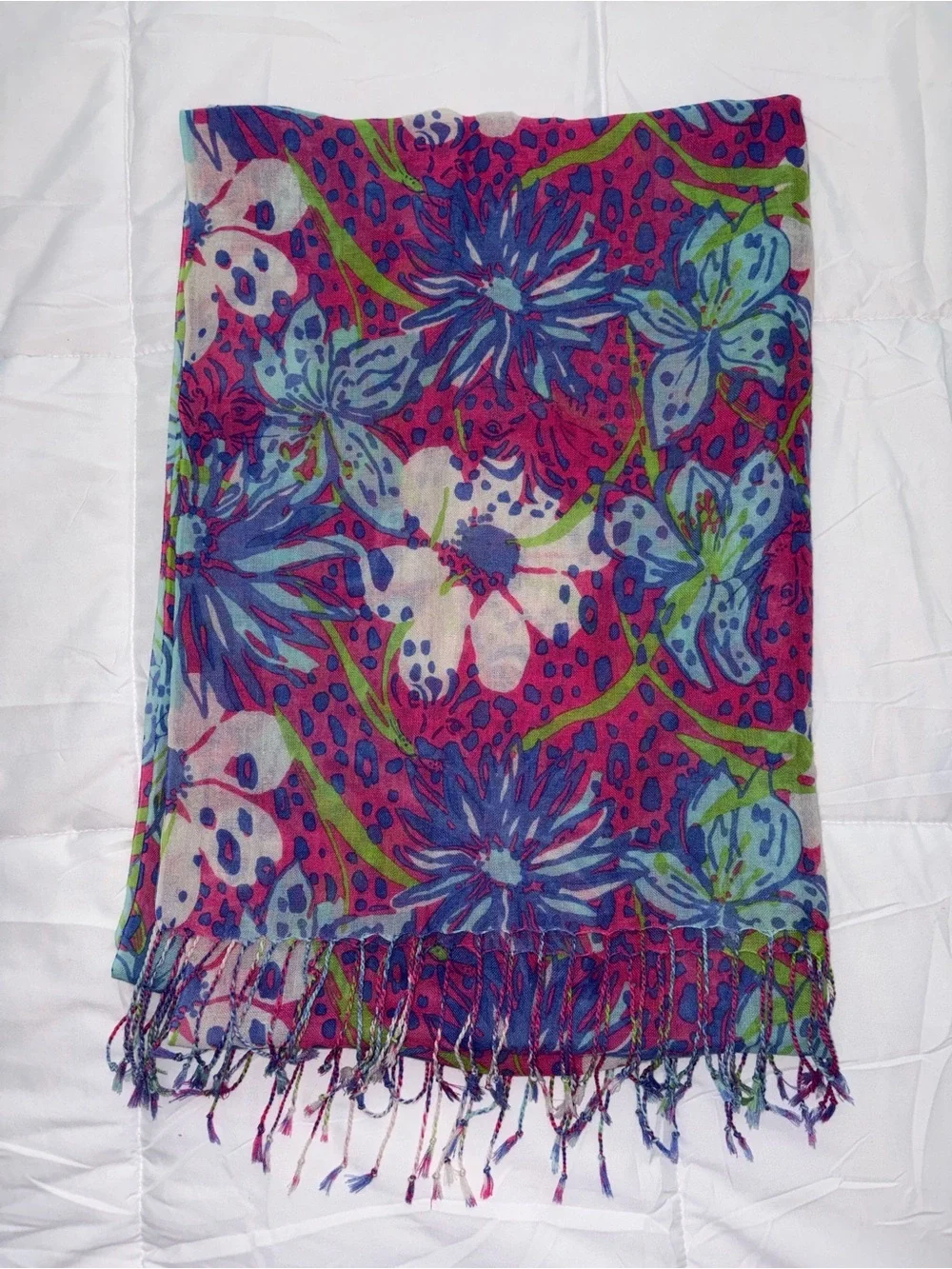 Lilly Pulitzer Murfee large In The Garden Pop Pink scarf wrap 78x27 cat faces